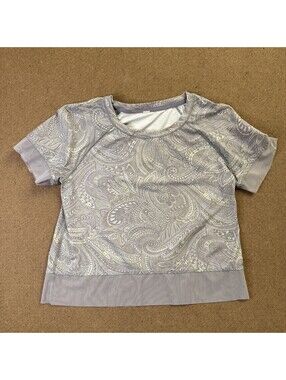 Lululemon Women's Mesh Trim Paisley Crop Top Gray/White Yoga *Read for Sizing*